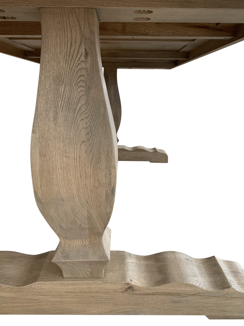 Sophia Oak Trestle Hamptons Style Hardwood Timber Dining Table with Pedestal Base, Weathered Oak 300cmW x 120cmD x 78cmH (RRP $5499) - Image 2