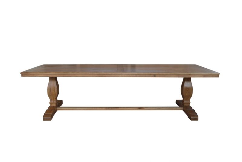 Sophia Oak Trestle Hamptons Style Hardwood Timber Dining Table with Pedestal Base, Natural Oak 300x120x78cm (RRP $5499)