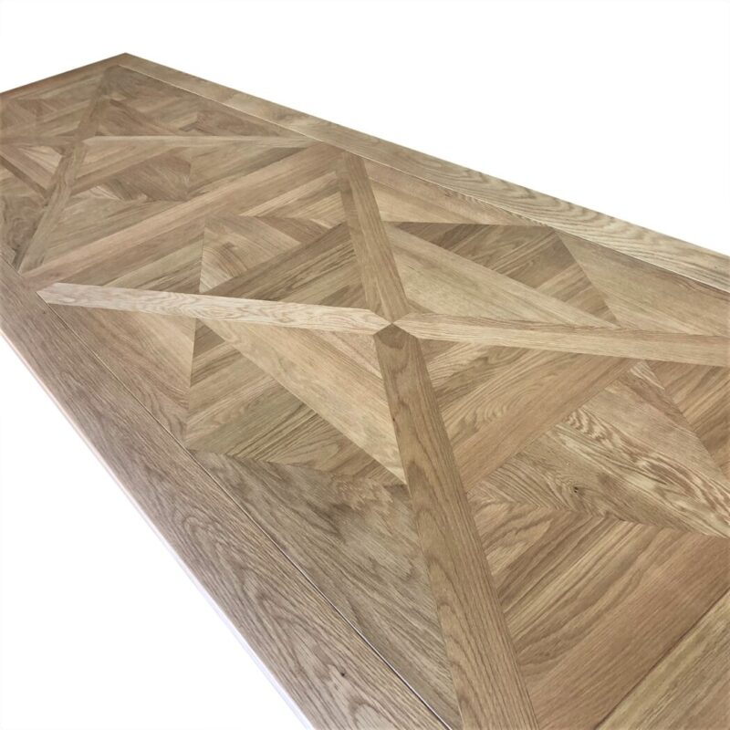 "Bordeaux" Hamptons Style Oak Parquetry Dining Table with Pedestal Base, Natural Oak 300x100x77cm (RRP $5299) - Image 3