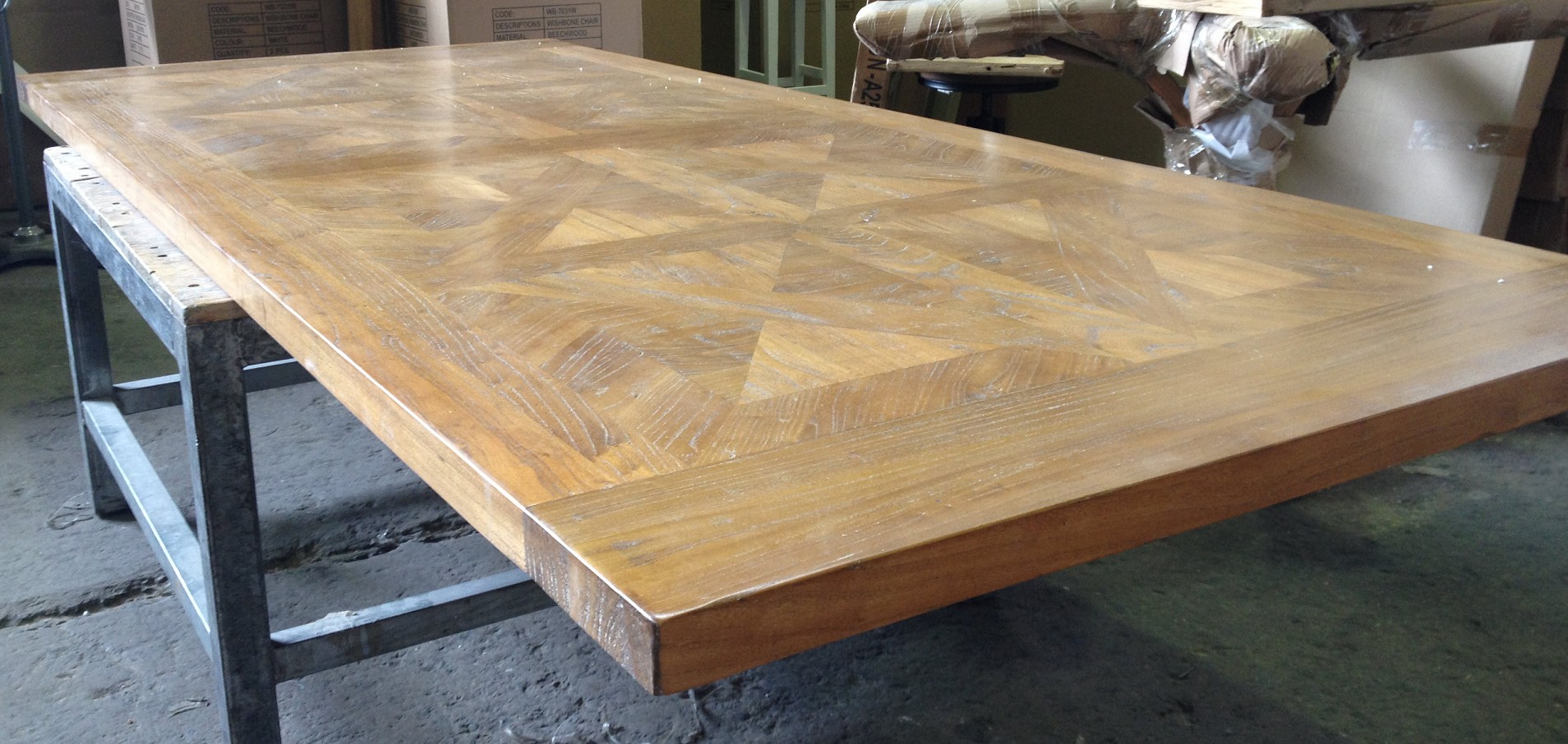 "Maison" Hamptons Style Dining Table Pedestal Base Reclaimed Elm, Distressed White Base 245cmW x 105cmD x 77cmH (RRP $3199) - Image 6