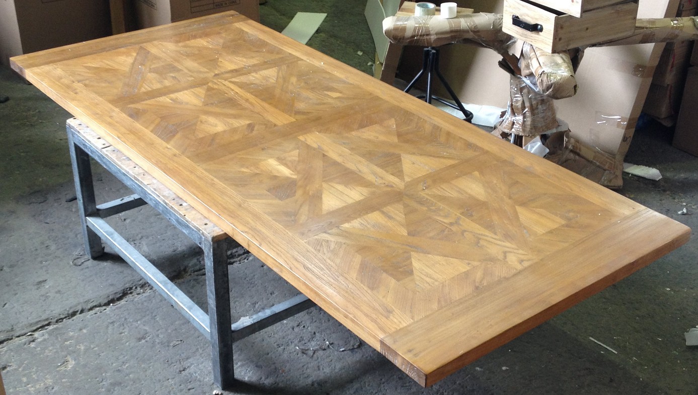 "Maison" Hamptons Style Dining Table Pedestal Base Reclaimed Elm, Distressed White Base 245cmW x 105cmD x 77cmH (RRP $3199) - Image 7