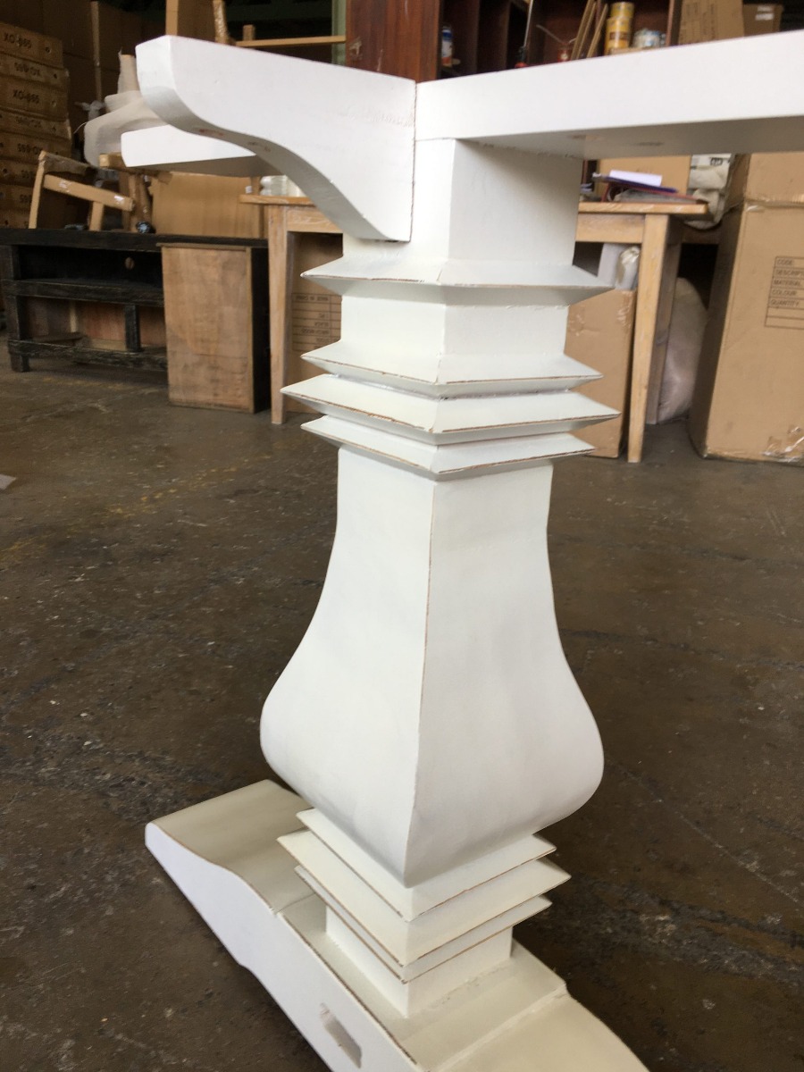 "Maison" Hamptons Style Dining Table Pedestal Base Reclaimed Elm, Distressed White Base 245cmW x 105cmD x 77cmH (RRP $3199) - Image 8
