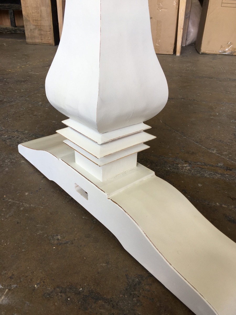 "Maison" Hamptons Style Dining Table Pedestal Base Reclaimed Elm, Distressed White Base 245cmW x 105cmD x 77cmH (RRP $3199) - Image 9