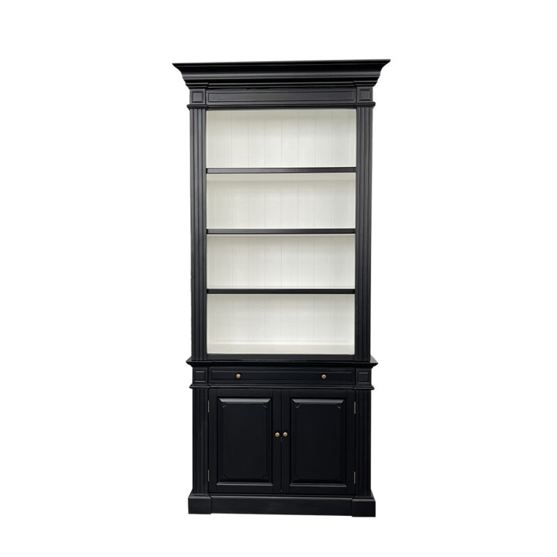 "Daydream" Hamptons Style Library One Bay Bookcase Black with White Interior (No Ladder), 108cmW x 45cmD x 230cmH (RRP $3999)