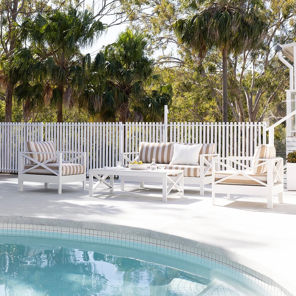 "Montego Bay" Hamptons Style Outdoor Aluminium 4 Piece 2+1+1 Seater Lounge Setting with Sunbrella Cushions (RRP $4799) - Image 2