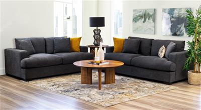 "Hamilton" Superior Comfort 2 Seater Fabric & Feather Seat Lounge, Dark Grey W190 x D98 x H86 CM (RRP $1499) - Image 2