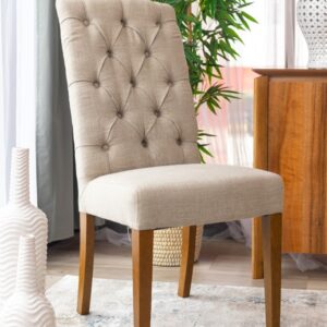 "Felicity" Hampton Style French Provincial Buttoned Dining Chair, Linen with Natural timber legs (RRP $449)