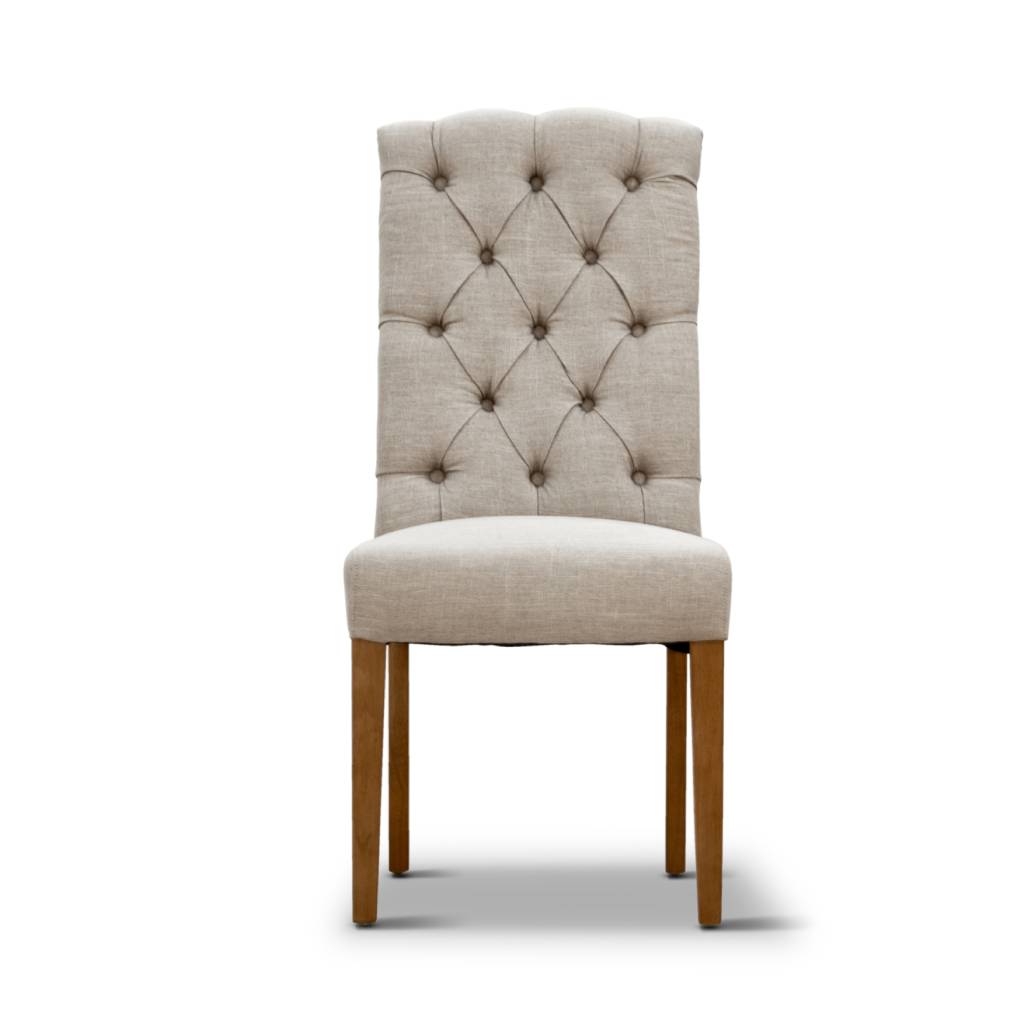 "Felicity" Hampton Style French Provincial Buttoned Dining Chair, Linen with Natural timber legs (RRP $449) - Image 2