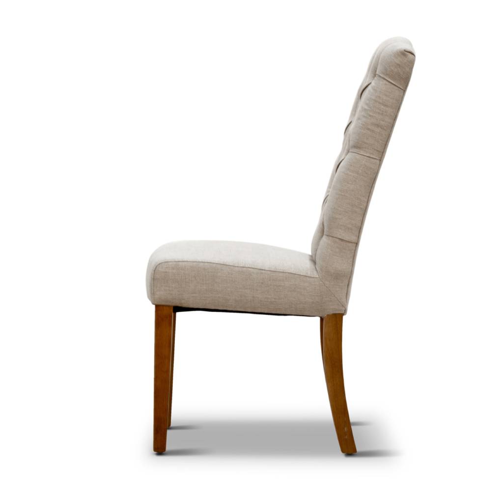 "Felicity" Hampton Style French Provincial Buttoned Dining Chair, Linen with Natural timber legs (RRP $449) - Image 3