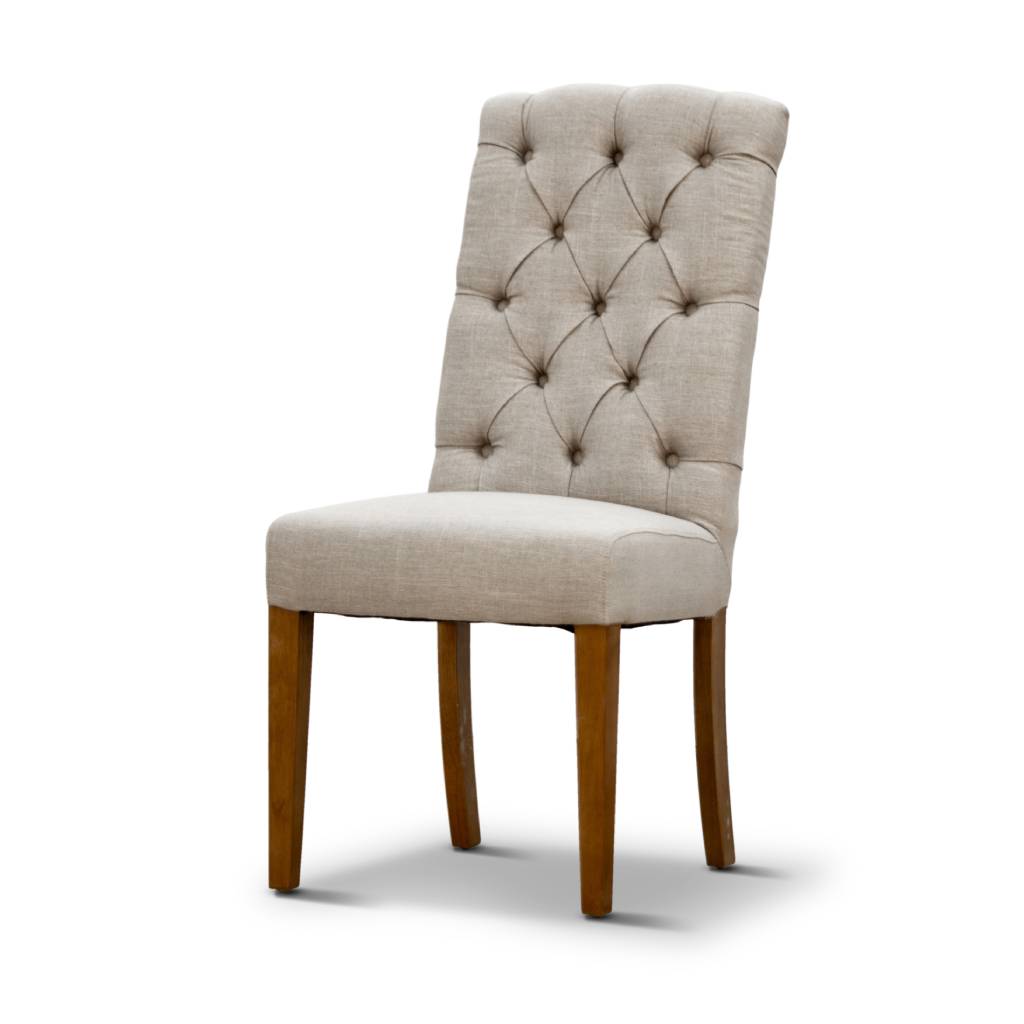 "Felicity" Hampton Style French Provincial Buttoned Dining Chair, Linen with Natural timber legs (RRP $449) - Image 4