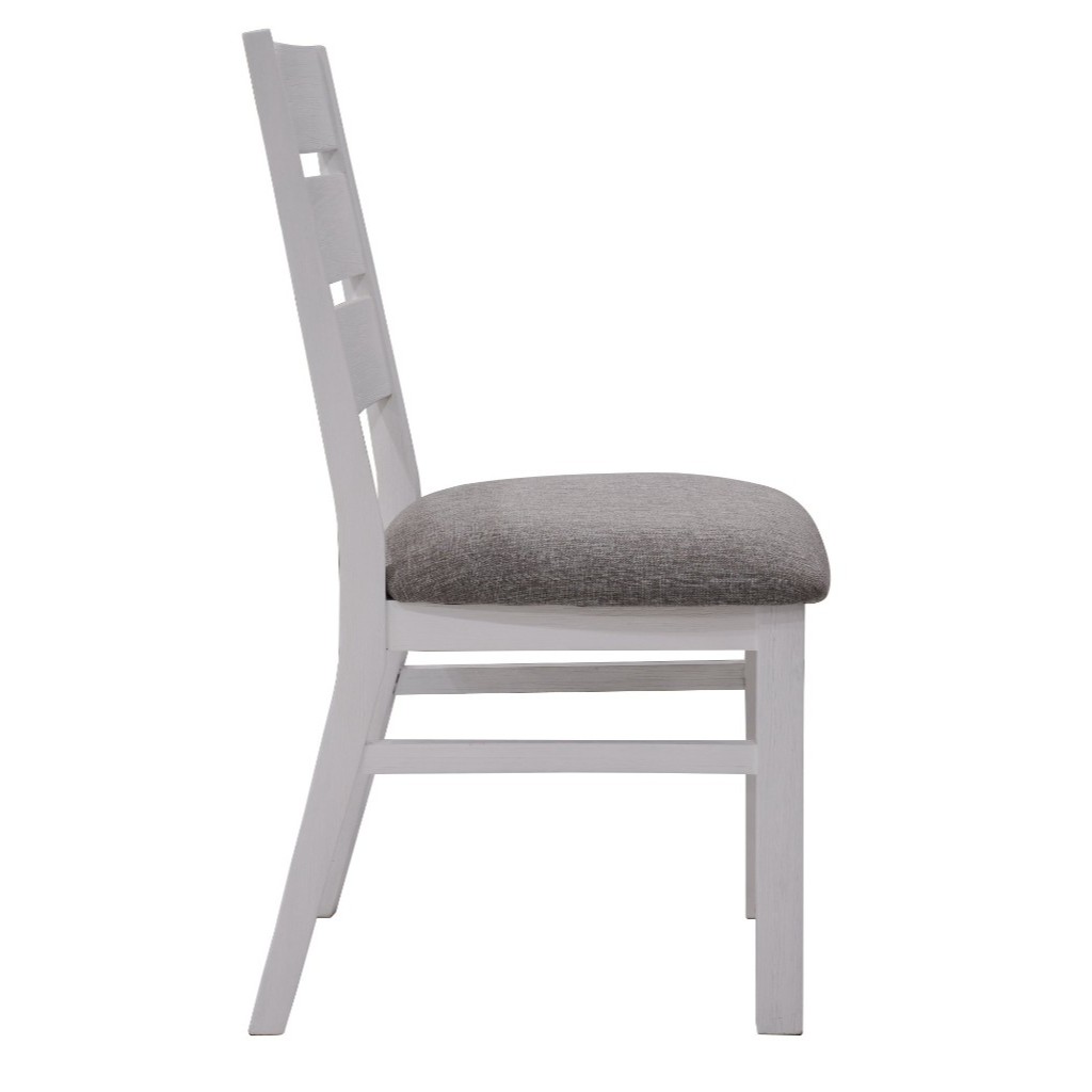 "Coastal" Hamptons Style Chair with Grey Fabric Cushioned Seat, Vivid White (RRP $349) - Image 4