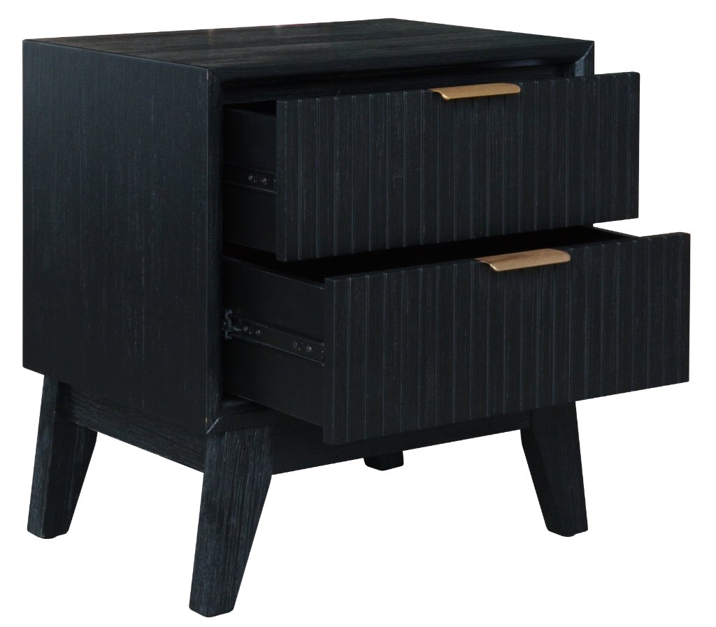 "Ellie" Hamptons Style 2 Drawer Bedside Table, Black 55x42x60CM (RRP $449) - Image 2