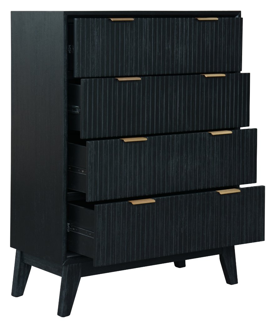 "Ellie" Hamptons Style 4 Drawer Tallboy, Black 90x42x120CM (RRP $1299) - Image 3