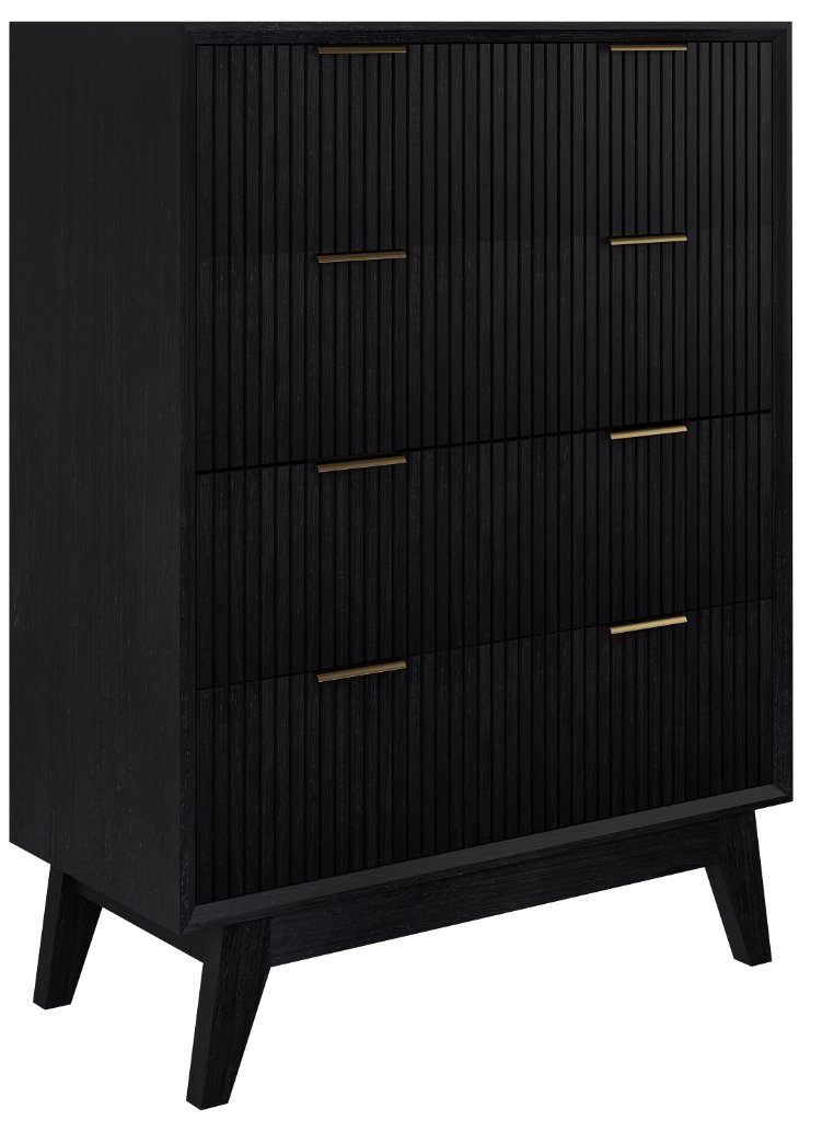 "Ellie" Hamptons Style 4 Drawer Tallboy, Black 90x42x120CM (RRP $1299)