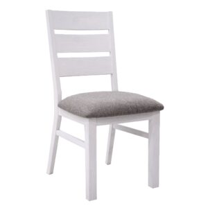 wp-image-tigress-44368.jpg "Coastal" Hamptons Style Chair with Grey Fabric Cushioned Seat, Vivid White (RRP $349)