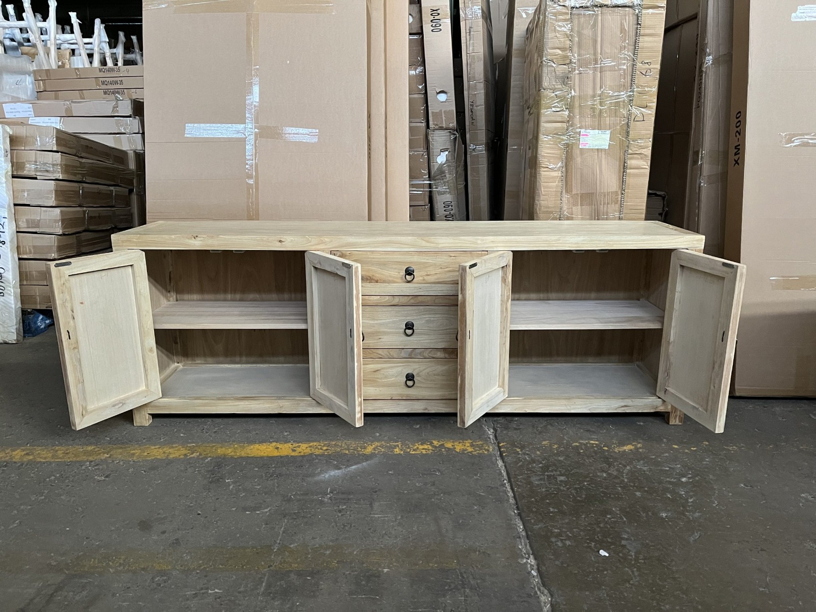 "Kingscliff" Recycled Elm Timber 4 Door TV Entertainment Unit, 200cm x 42cm x 70cm (RRP $2499) - Image 2