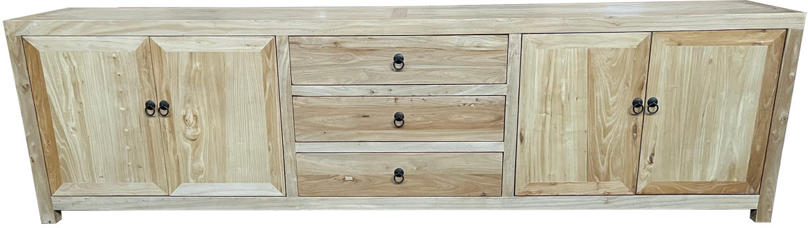 "Kingscliff" Recycled Elm Timber 4 Door TV Entertainment Unit, 250cm x 42cm x 70cm (RRP $3499)