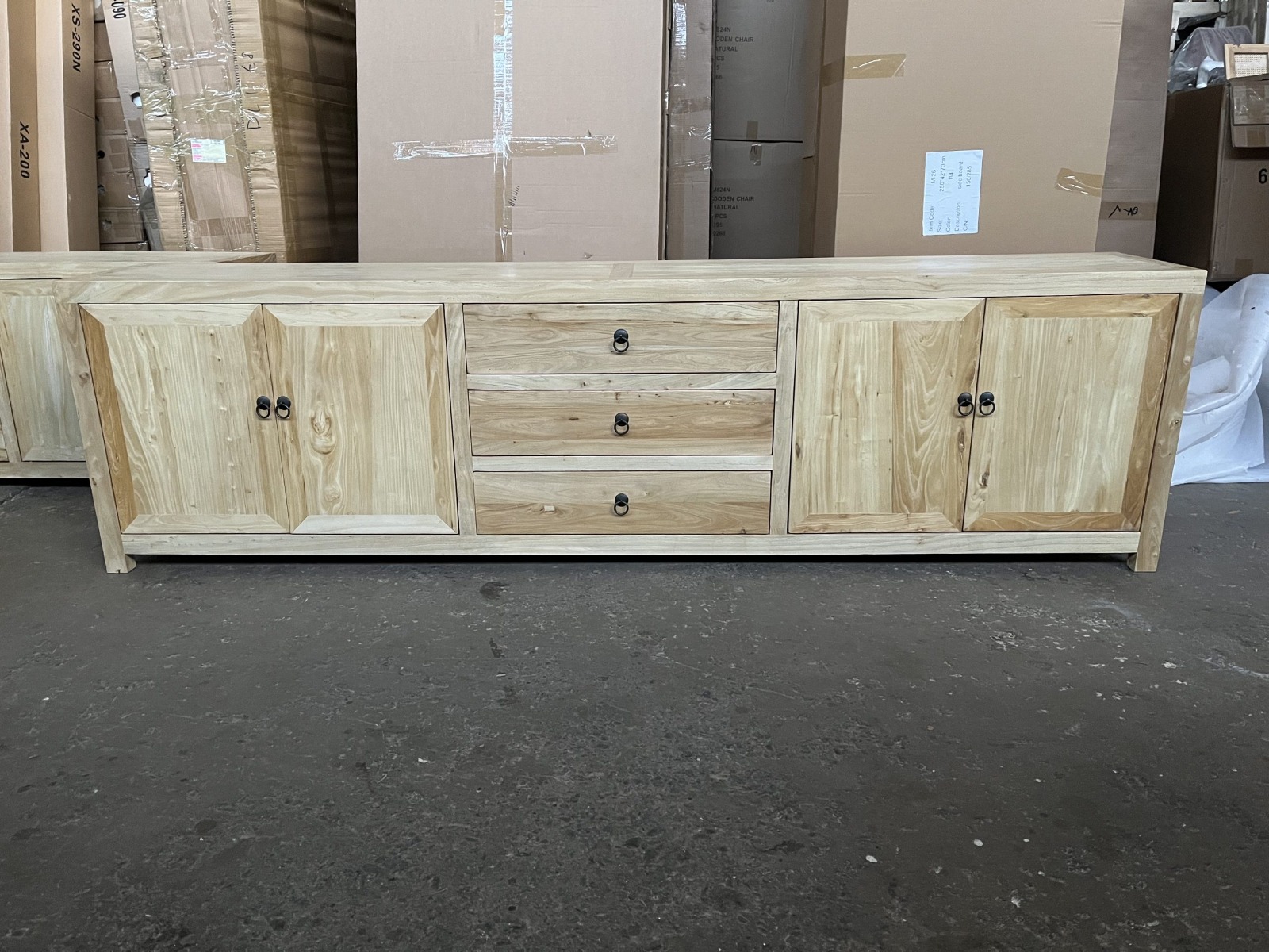 "Kingscliff" Recycled Elm Timber 4 Door TV Entertainment Unit, 250cm x 42cm x 70cm (RRP $3499) - Image 2