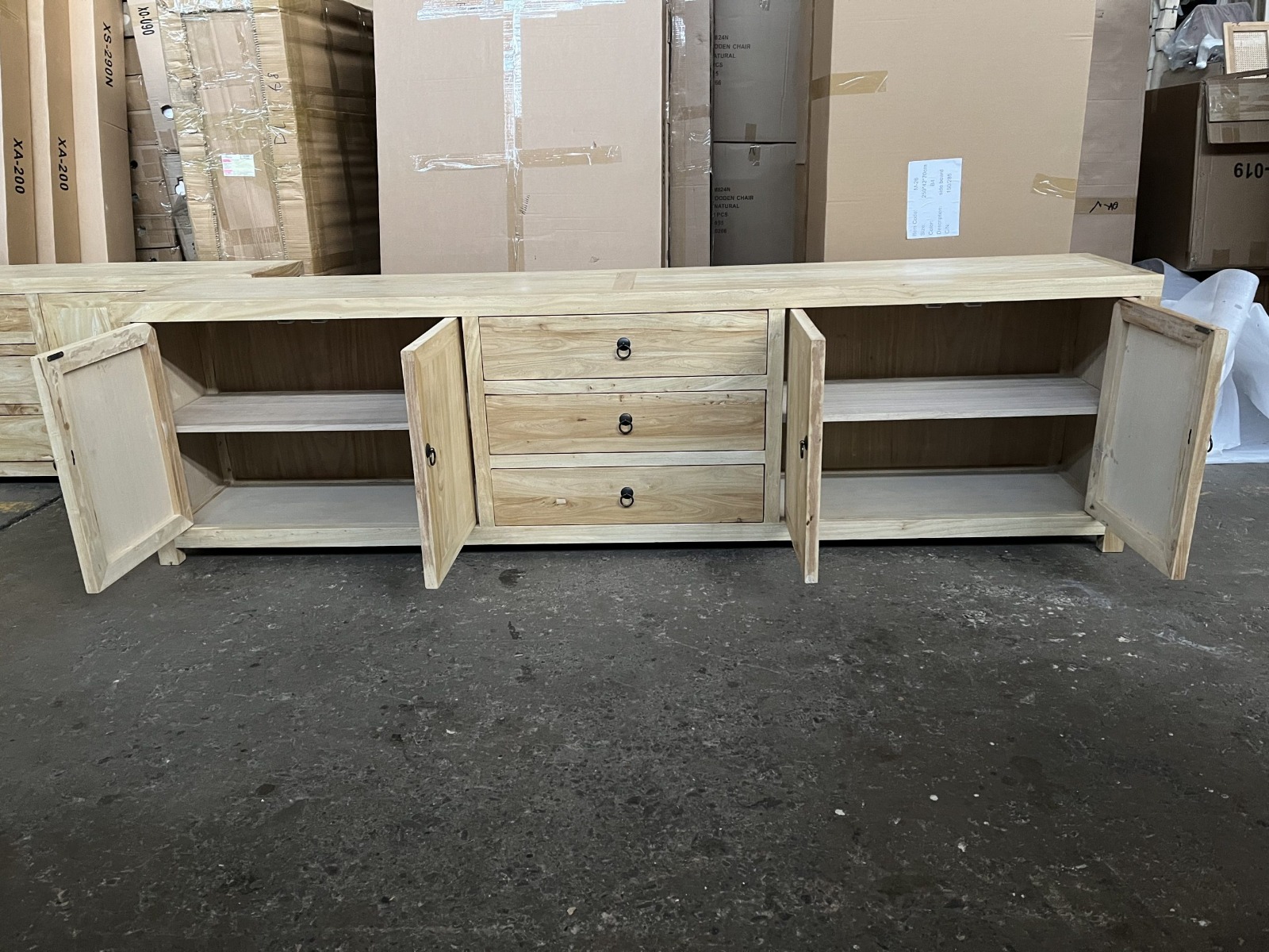 "Kingscliff" Recycled Elm Timber 4 Door TV Entertainment Unit, 250cm x 42cm x 70cm (RRP $3499) - Image 3