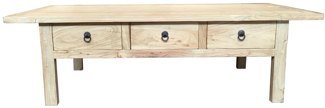"Kingscliff" Recycled Elm Timber Coffee Table with drawers, 150cm x 75cm x 45cm (RRP $1499)