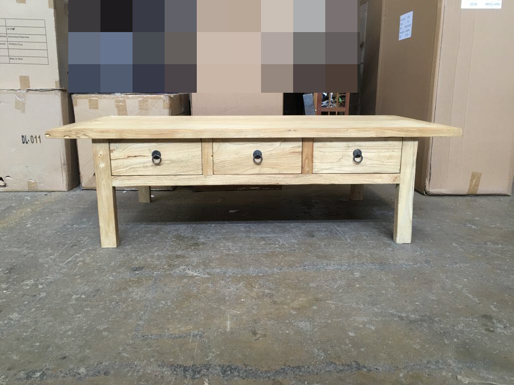 "Kingscliff" Recycled Elm Timber Coffee Table with drawers, 150cm x 75cm x 45cm (RRP $1499) - Image 2