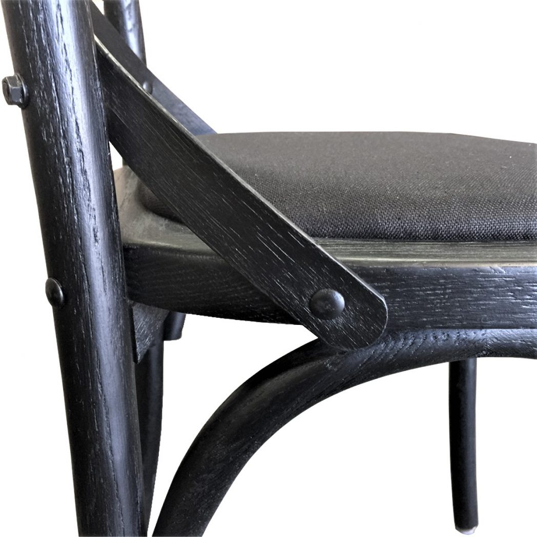 "Paris" Hamptons Style Timber Dining Chair Cross Back, Black with Black Linen Seat (RRP $349) - Image 2