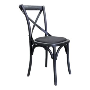 "Paris" Hamptons Style Timber Dining Chair Cross Back, Black with Black Linen Seat (RRP $349)