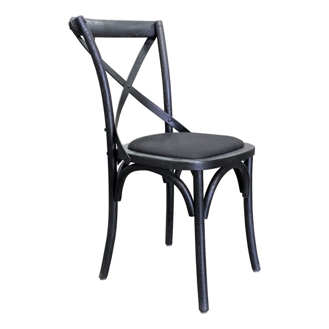 "Paris" Hamptons Style Timber Dining Chair Cross Back, Black with Black Linen Seat (RRP $349)