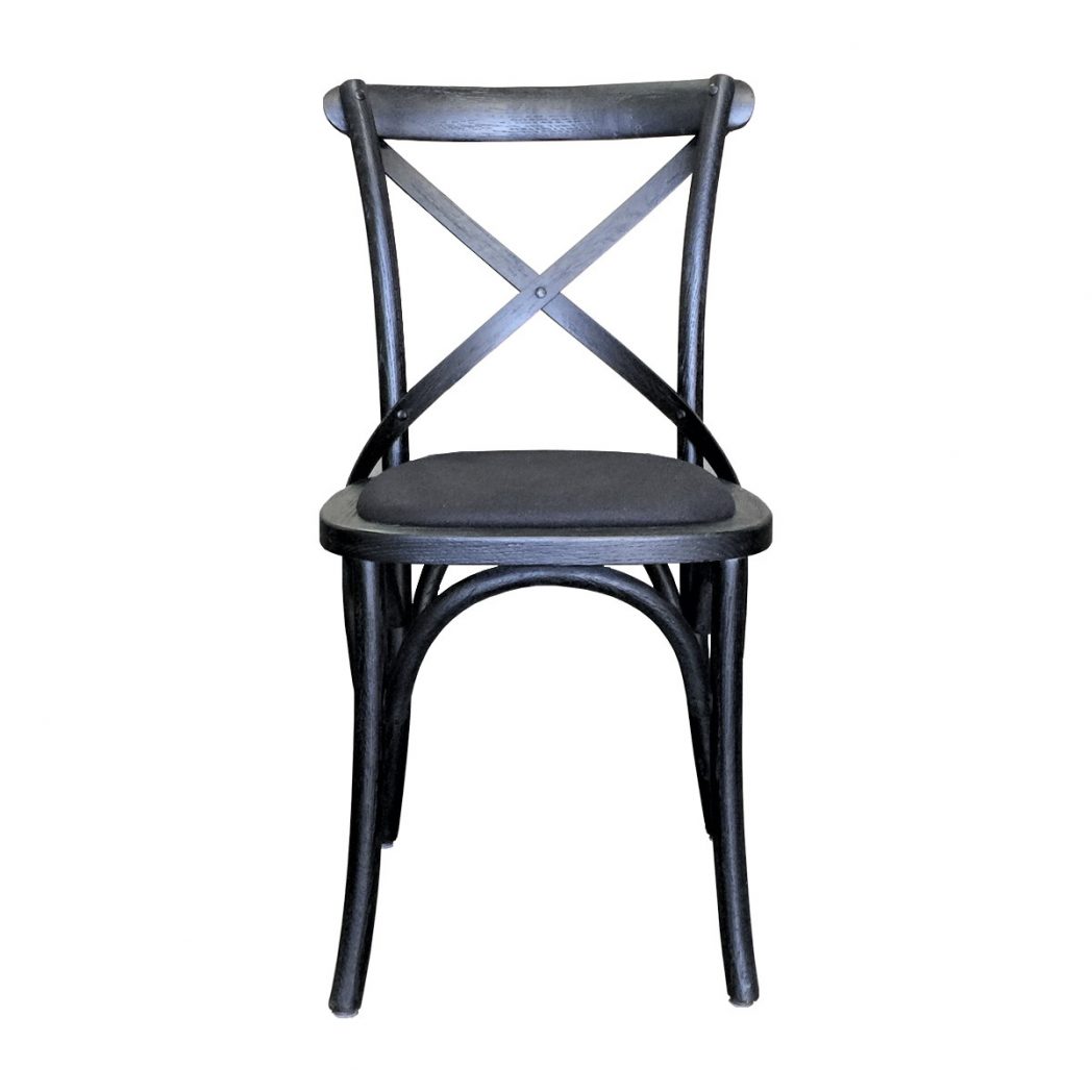 "Paris" Hamptons Style Timber Dining Chair Cross Back, Black with Black Linen Seat (RRP $349) - Image 3