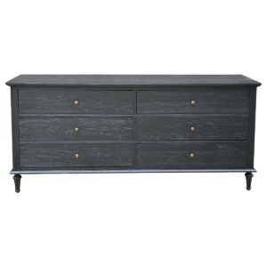 "Hampshire" Hamptons Style Solid Timber 6 Drawer Dresser, Black 183cmW x 53cmD x 84cmH (RRP $2999)
