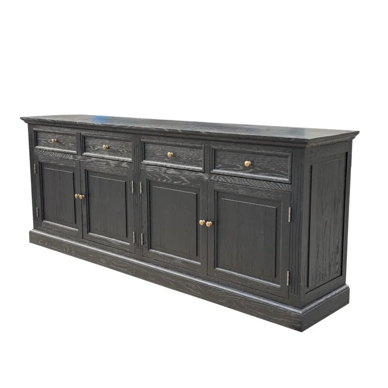 "Maine" Hamptons Style 4 Door 4 Drawer Buffet Sideboard Black, 200cmW x 43cmD x 80cmH (RRP $3499) - Image 2