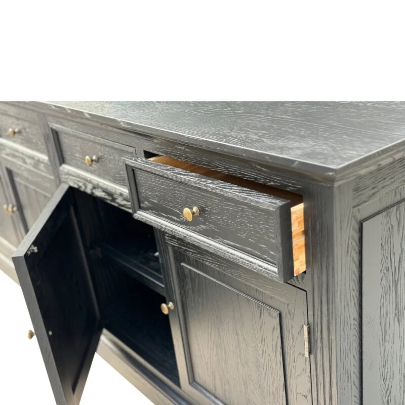 "Maine" Hamptons Style 4 Door 4 Drawer Buffet Sideboard Black, 200cmW x 43cmD x 80cmH (RRP $3499) - Image 3
