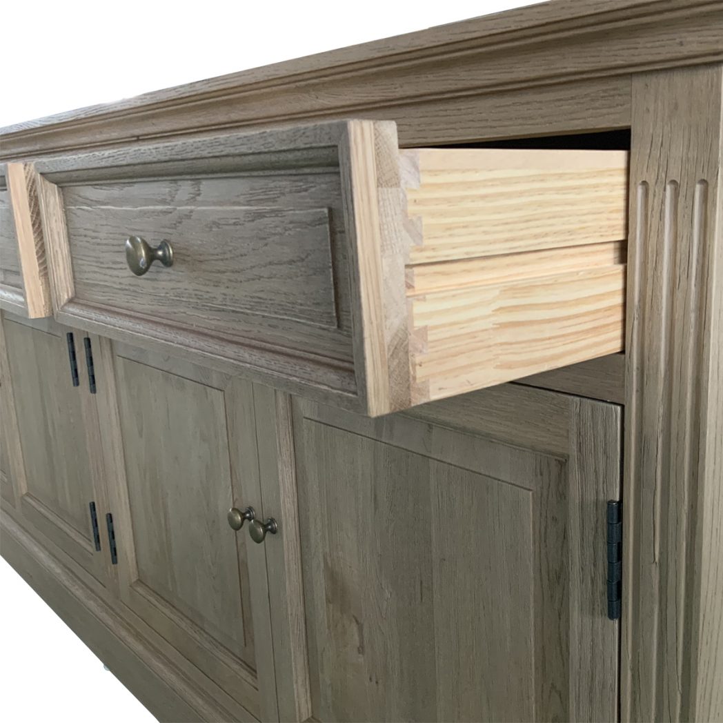 "Maine" Hamptons Style 4 Door 4 Drawer Buffet Sideboard Weathered Oak, 200cmW x 43cmD x 80cmH (RRP $3499) - Image 2