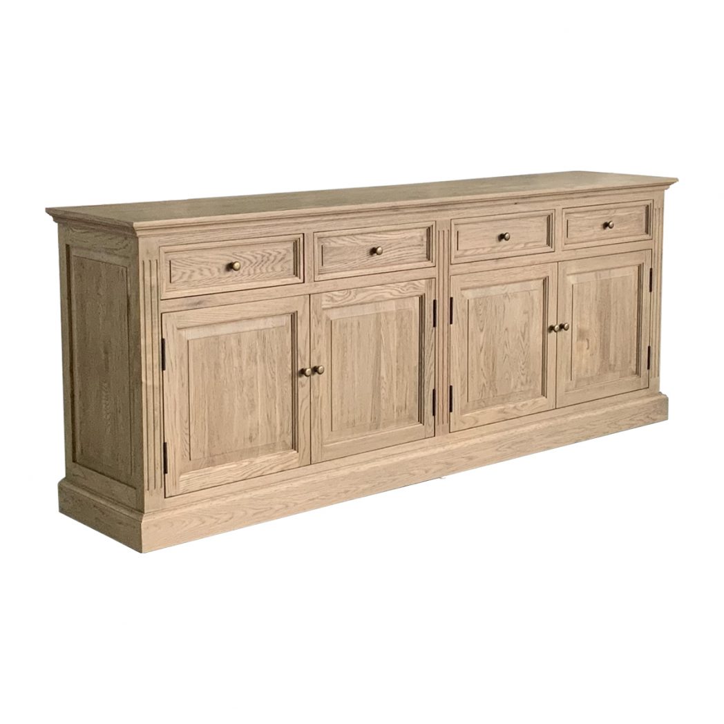 "Maine" Hamptons Style 4 Door 4 Drawer Buffet Sideboard Weathered Oak, 200cmW x 43cmD x 80cmH (RRP $3499) - Image 3