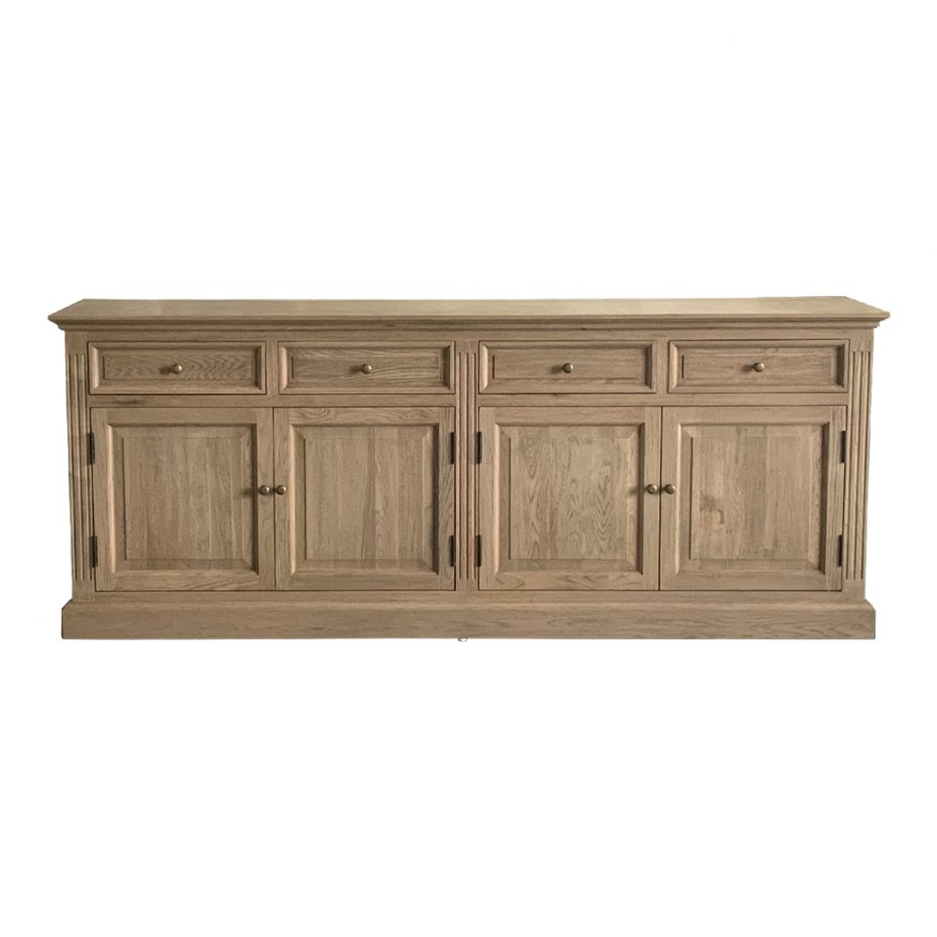 "Maine" Hamptons Style 4 Door 4 Drawer Buffet Sideboard Weathered Oak, 200cmW x 43cmD x 80cmH (RRP $3499)