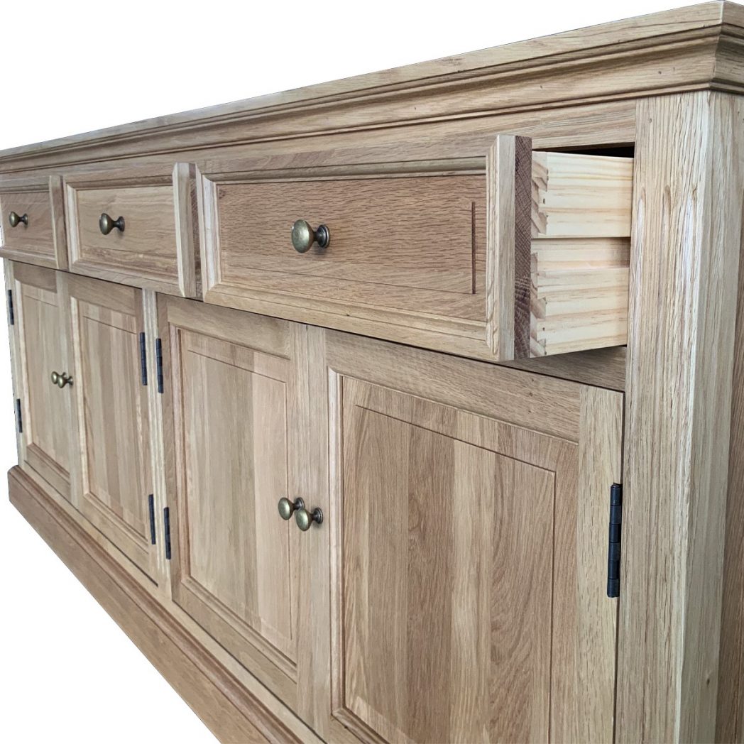 "Maine" Hamptons Style 4 Door 4 Drawer Buffet Sideboard Natural Oak, 200cmW x 43cmD x 80cmH (RRP $3499) - Image 2