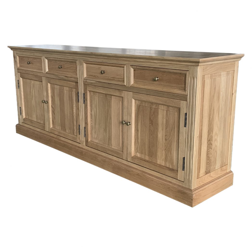 "Maine" Hamptons Style 4 Door 4 Drawer Buffet Sideboard Natural Oak, 200cmW x 43cmD x 80cmH (RRP $3499) - Image 3