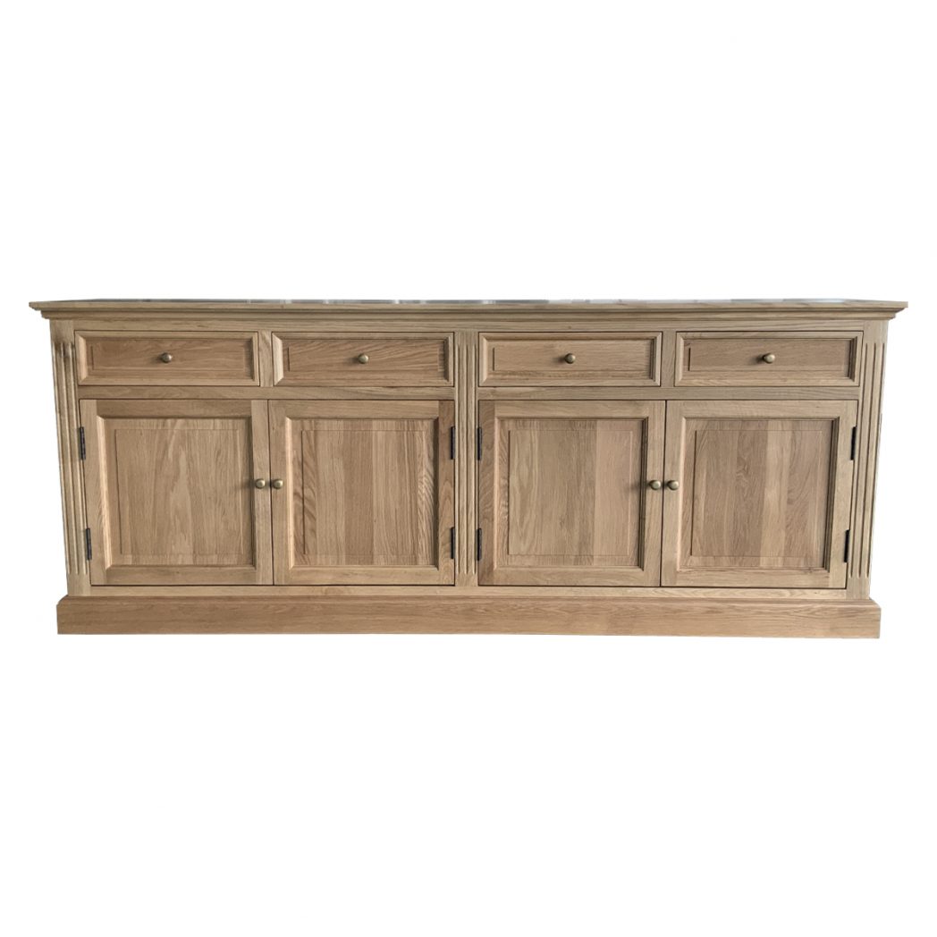 "Maine" Hamptons Style 4 Door 4 Drawer Buffet Sideboard Natural Oak, 200cmW x 43cmD x 80cmH (RRP $3499)