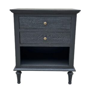 "Hampshire" Hamptons Style Solid Timber 2 Drawer Bedside Table, Black Oak 60cmW x 49cmD x 71cmH (RRP $999)
