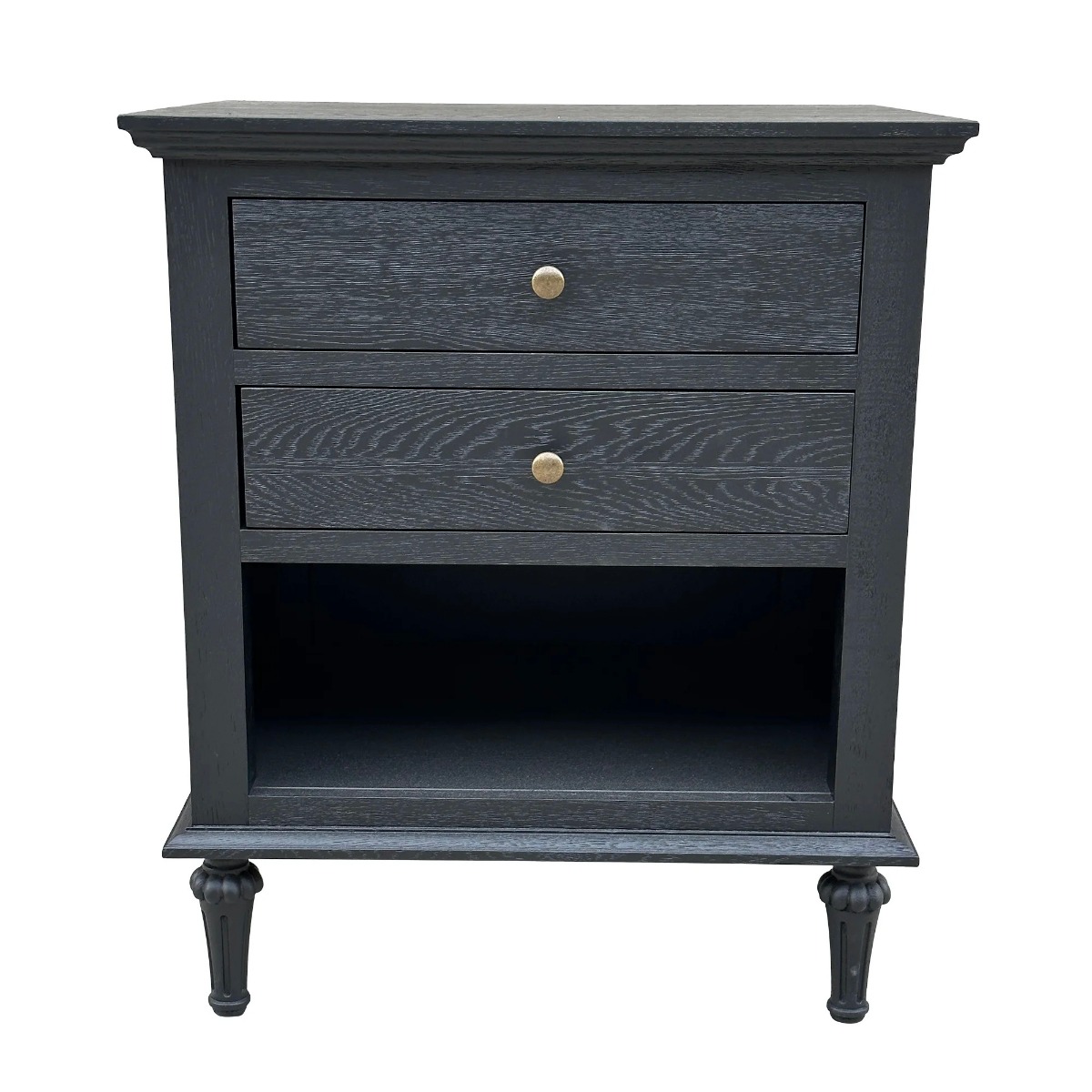 "Hampshire" Hamptons Style Solid Timber 2 Drawer Bedside Table, Black Oak 60cmW x 49cmD x 71cmH (RRP $999)