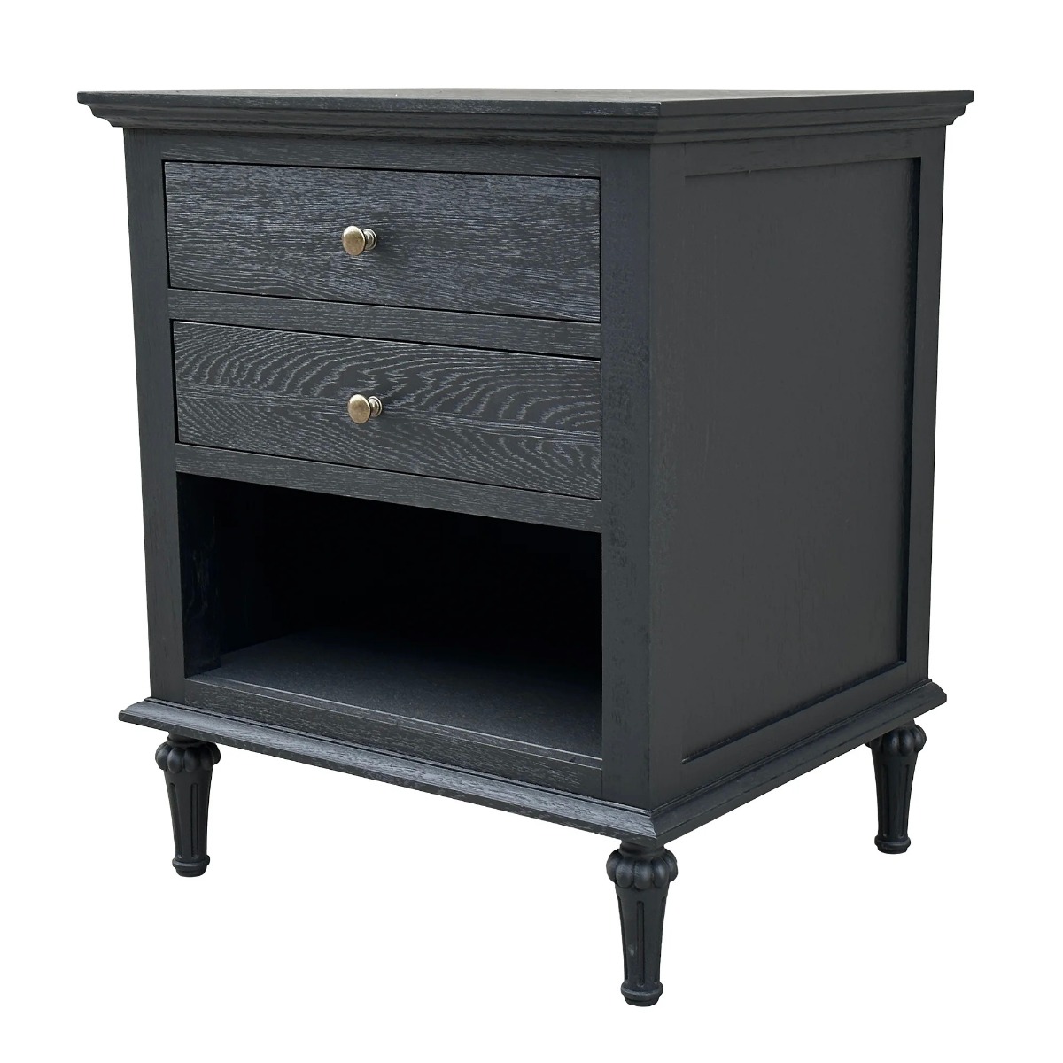"Hampshire" Hamptons Style Solid Timber 2 Drawer Bedside Table, Black Oak 60cmW x 49cmD x 71cmH (RRP $999) - Image 2