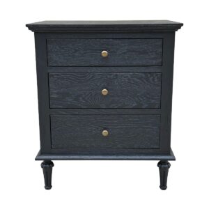 "Hampshire" Hamptons Style Solid Timber 3 Drawer Bedside Table, Black Oak 60cmW x 49cmD x 71cmH (RRP $999)