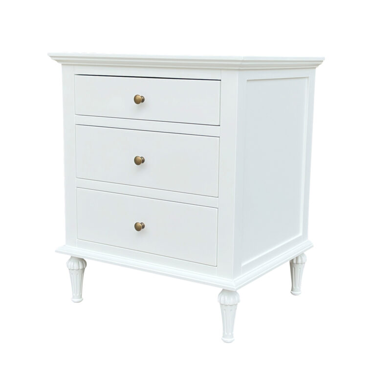 "Hampshire" Hamptons Style Solid Timber 3 Drawer Bedside Table, White 60cmW x 49cmD x 71cmH (RRP $999) - Image 2
