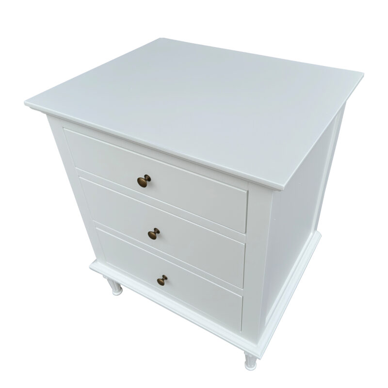 "Hampshire" Hamptons Style Solid Timber 3 Drawer Bedside Table, White 60cmW x 49cmD x 71cmH (RRP $999) - Image 3
