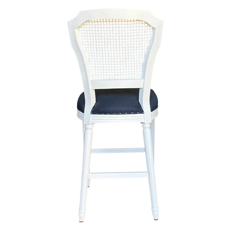 "Marseille" Hamptons Style Linen Fabric & Oak Timber Barstool, White & Navy (RRP $799) - Image 2