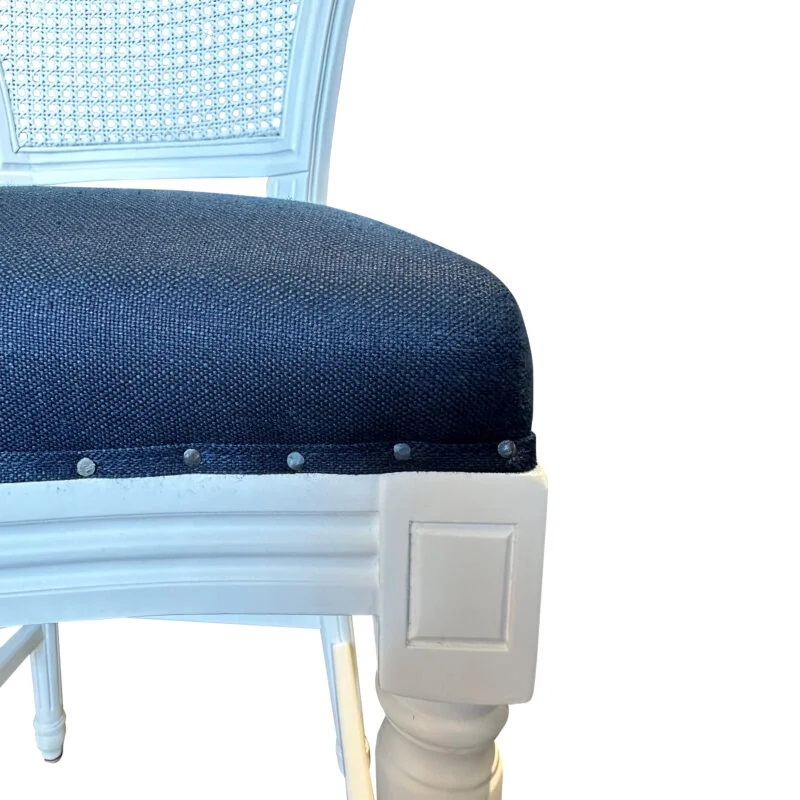 "Marseille" Hamptons Style Linen Fabric & Oak Timber Barstool, White & Navy (RRP $799) - Image 3