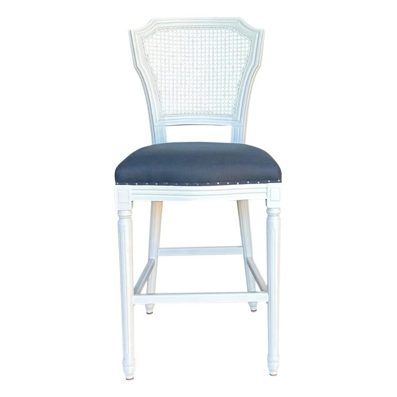 "Marseille" Hamptons Style Linen Fabric & Oak Timber Barstool, White & Navy (RRP $799) - Image 4