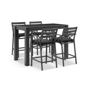 wp-image-tigress-44523.jpg "Montego Bay" Hamptons Style Outdoor Charcoal Aluminium Bar Setting 1.5m Table + 4 x Montego Bay Bar Stools, Dark Grey Cushions (RRP $2799)