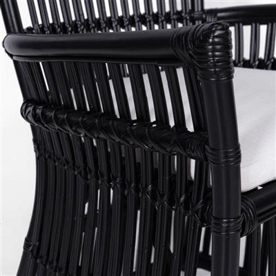 "Bangalow" Resort Style Rattan Cane Black Dining Armchair with White Cushion (RRP $449) - Image 3