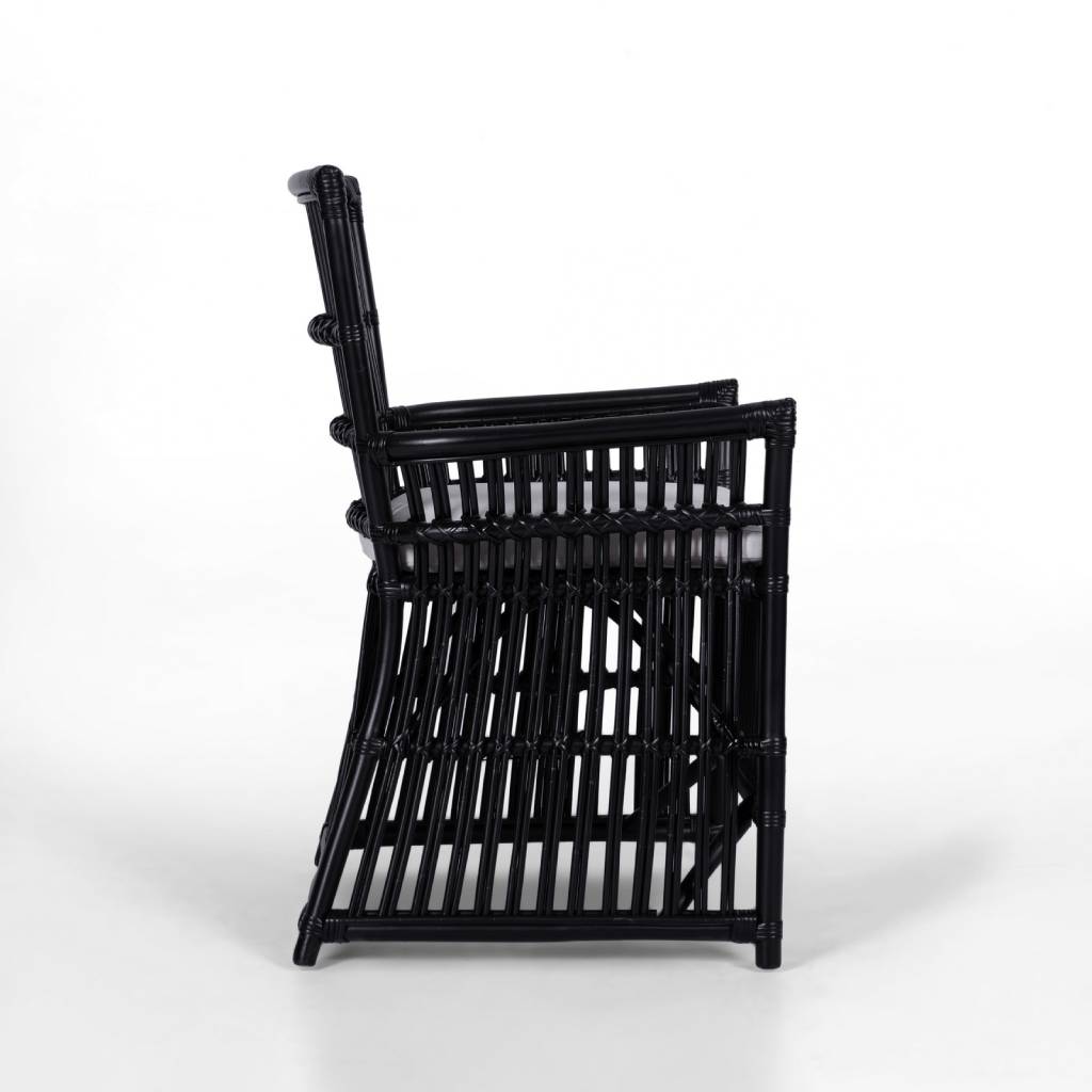 "Bangalow" Resort Style Rattan Cane Black Dining Armchair with White Cushion (RRP $449) - Image 4
